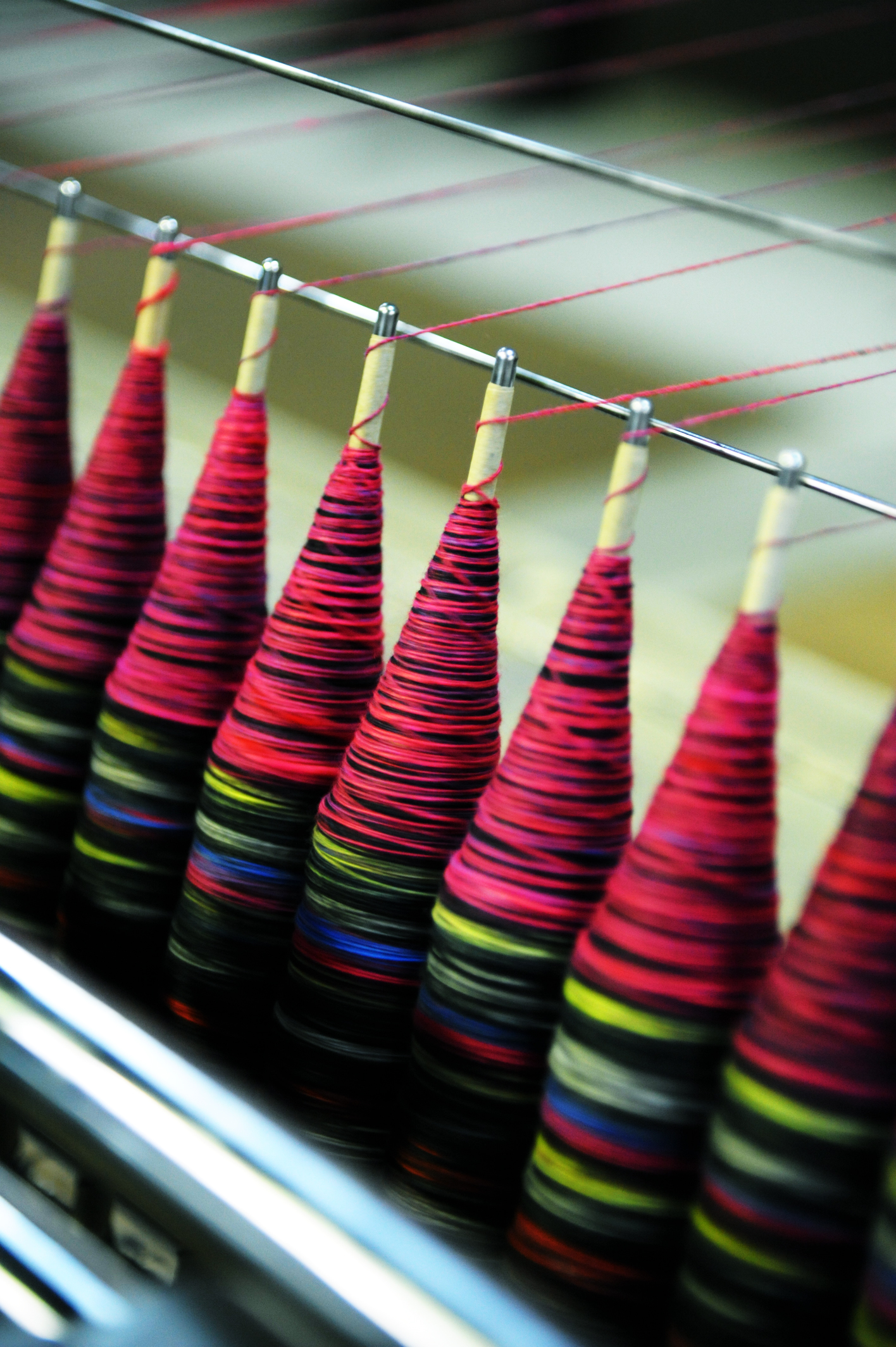 5--Mule Spinning - yarns being twisted and wound on bobbins